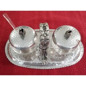 Vintage Mid-Century Hammered Aluminum Condiment Server